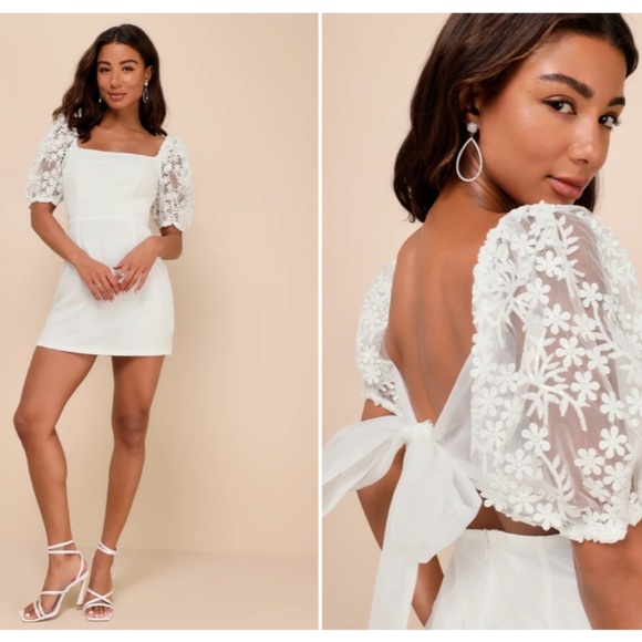 LULUS Bridal Bachelorette Engagement Bridal Shower Sexy Chic Floral Mini - Picture 5 of 7